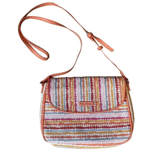 VERA Bradley Purse PINK CONFETTI STRIPE Flap Crossbody Vinyl Shoulder Ba… - Picture 1 of 12